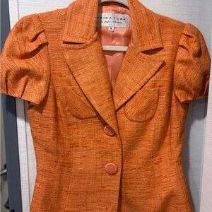 Trina Turk Orange Blazer with Tailored Fit and Puffed Sleeves